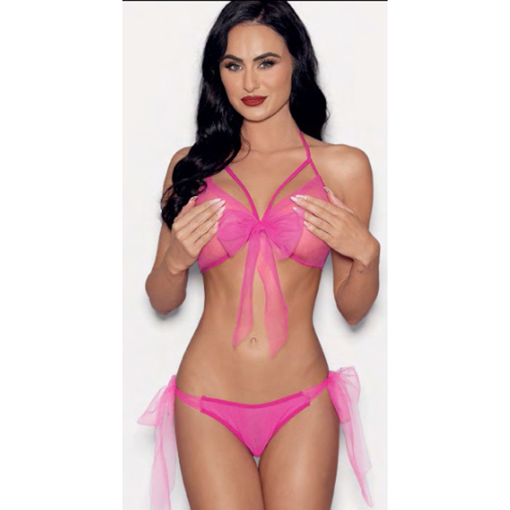 Flirty Bow Tie Top and Bottom - Os - Neon Pink