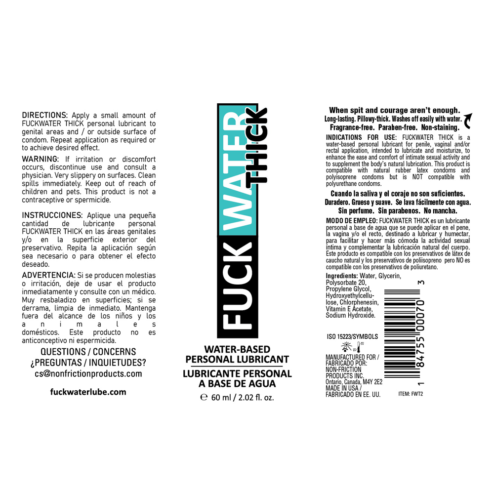 Fuck Water Thick 2oz Clear Water Based Lubricant