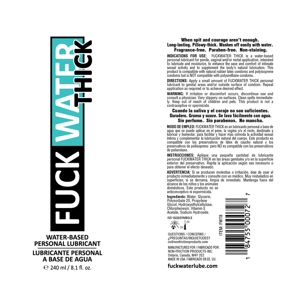 Fuck Water Thick 8oz Clear Water Based Lubricant