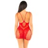 Red Lace and Net Mini Dress - With Dual Strap Detail - Os