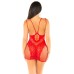 Red Lace and Net Mini Dress - With Dual Strap Detail - Os Red Lace and Net Mini Dress - With Dual Strap Detail - Os