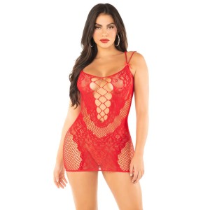 Red Lace and Net Mini Dress - With Dual Strap Detail - Os Red Lace and Net Mini Dress - With Dual Strap Detail - Os