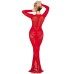 Red Lace and Net Body Con Gown - With Heart Keyhole Detail - Os Red Lace and Net Body Con Gown - With Heart Keyhole Detail - Os