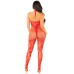 Red Seamless Net and Lace Lingerie Jumpsuit - With Keyhole Crossover Halter - Os Red Seamless Net and Lace Lingerie Jumpsuit - With Keyhole Crossover Halter - Os