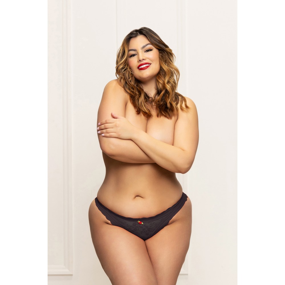 Lace Panty With Heart Cut Out Back - XL - Black