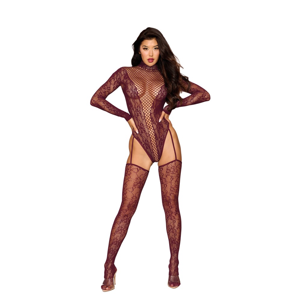 Teddy Bodystocking Dmnd - One Size - Cherry Lacquer