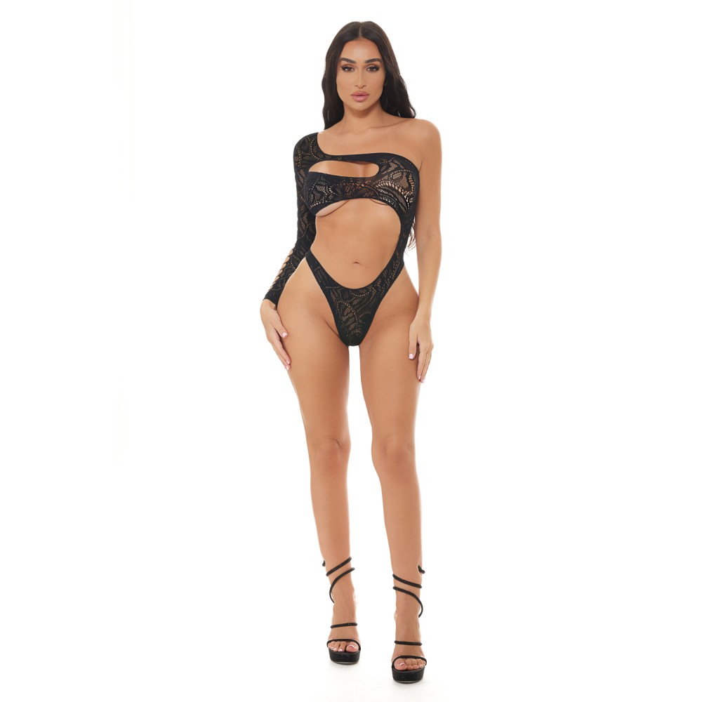 Tap in One Shoulder Teddy - Black - Os