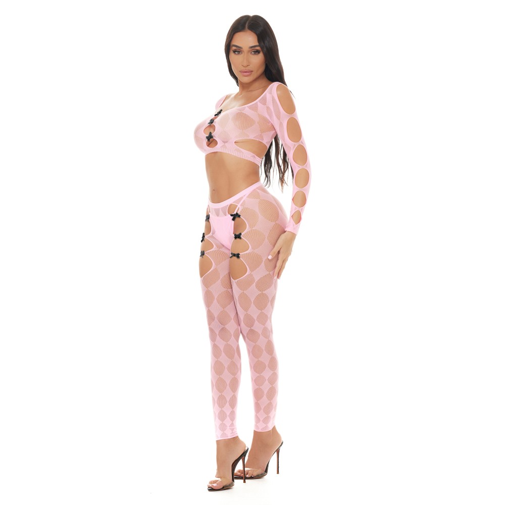 Tongue Twisted Crop Top and Leggings Pink - Os