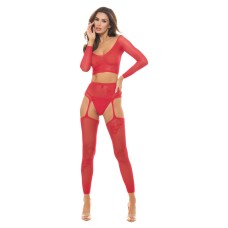 Permanent Mark Long Sleeve Top and Garter Bodystocking Red - Os Permanent Mark Long Sleeve Top and Garter Bodystocking Red - Os
