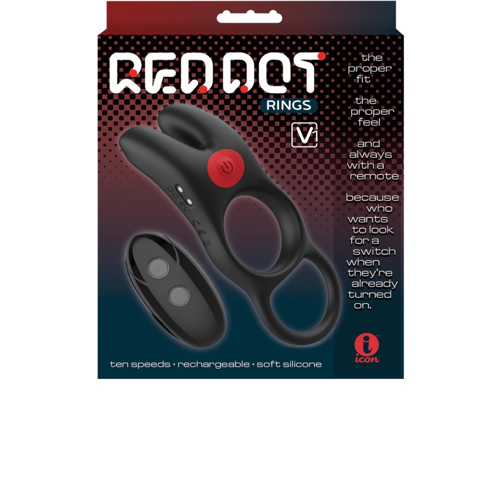 Red Dot Vibrating Cock Ring V1 With Remote - Black/red
