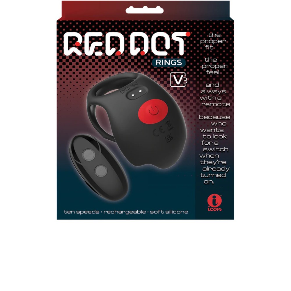 Red Dot Vibrating Cock Ring V3 With Remote - Black/red