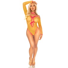 Eyelet Net Teddy With Tie-Front Keyhole Detail O/s - Neon Orange Eyelet Net Teddy With Tie-Front Keyhole Detail O/s - Neon Orange