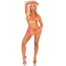 3 Pc Zig Zag Net Bikini Top, Boyshorts and Shrug O/s - Multicolor 3 Pc Zig Zag Net Bikini Top, Boyshorts and Shrug O/s - Multicolor
