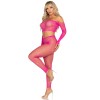 Rhinestone Fishnet Crop Top and Footless Tights O/s - Neon Pink