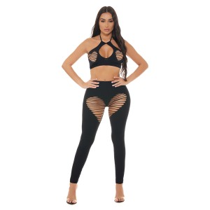 Heart Rate Halter Bra and Legging 2 Piece Set - Black - Os Heart Rate Halter Bra and Legging 2 Piece Set - Black - Os