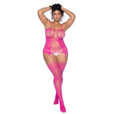 Curvy Aria Fishnet Body Stocking - X - Pink Curvy Aria Fishnet Body Stocking - X - Pink