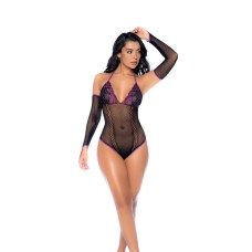 Whispered Lace Fishnet Bodysuit - Os - Black/purple Whispered Lace Fishnet Bodysuit - Os - Black/purple