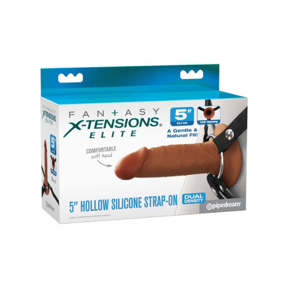 Fantasy X-Tensions Elite 5" Silicone Hollow Strap-on Dual Density - Brown