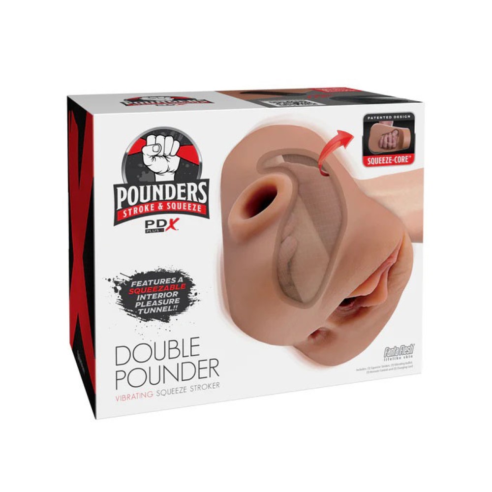 Pdx Plus Double Pounder Vibrating Squeeze Stroker - Brown
