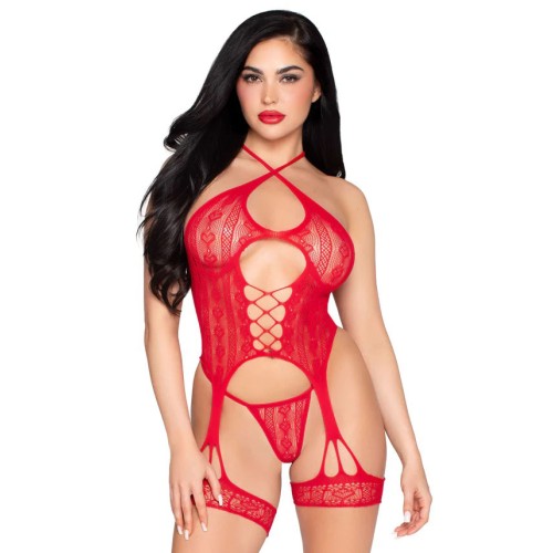 2pc Heart Net Halter Cami and G-String Panty - Os - Red 2pc Heart Net Halter Cami and G-String Panty - Os - Red