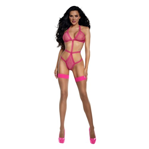 Neon Pink Tiger Mesh Playsuit - Os Neon Pink Tiger Mesh Playsuit - Os