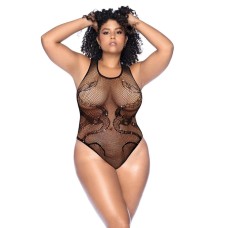 Snake Fishnet Rhinestone Bodysuit - Curve Os - Black