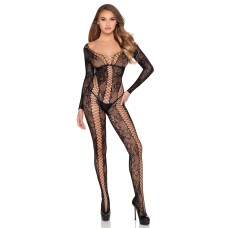 Net and Lace Crotchless Lingerie Jumpsuit - Os - Black