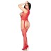 2 Pc Circle Net Cupless Suspender Lingerie Jumpsuit and Matching Panty - Os - Red
