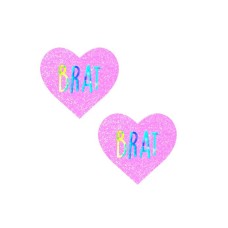 Brat Holographic Uv Light Pink I Heart U Glitter Nipple Cover Pasties