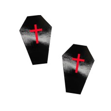 Dom Squad Wet Vinyl Black Coffin Nipple Cover Pasties