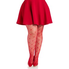 Plus Valentina Heart Net Tights - 1x 2x - Red
