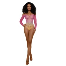 Ombre Net Bodystocking - Os - Tropical Peach
