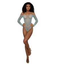 Rhinestone Off Shoulder Bodystocking - Os - Agate