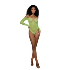 Rhinestone Off Shoulder Bodystocking - Os - Neon Lime