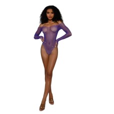 Rhinestone Off Shoulder Bodystocking - Os - Ultra Violet