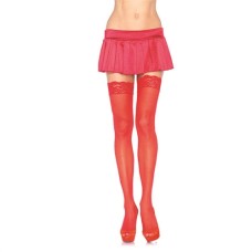 Lace Top Sheer Thigh High - One Size - Red Lace Top Sheer Thigh High - One Size - Red