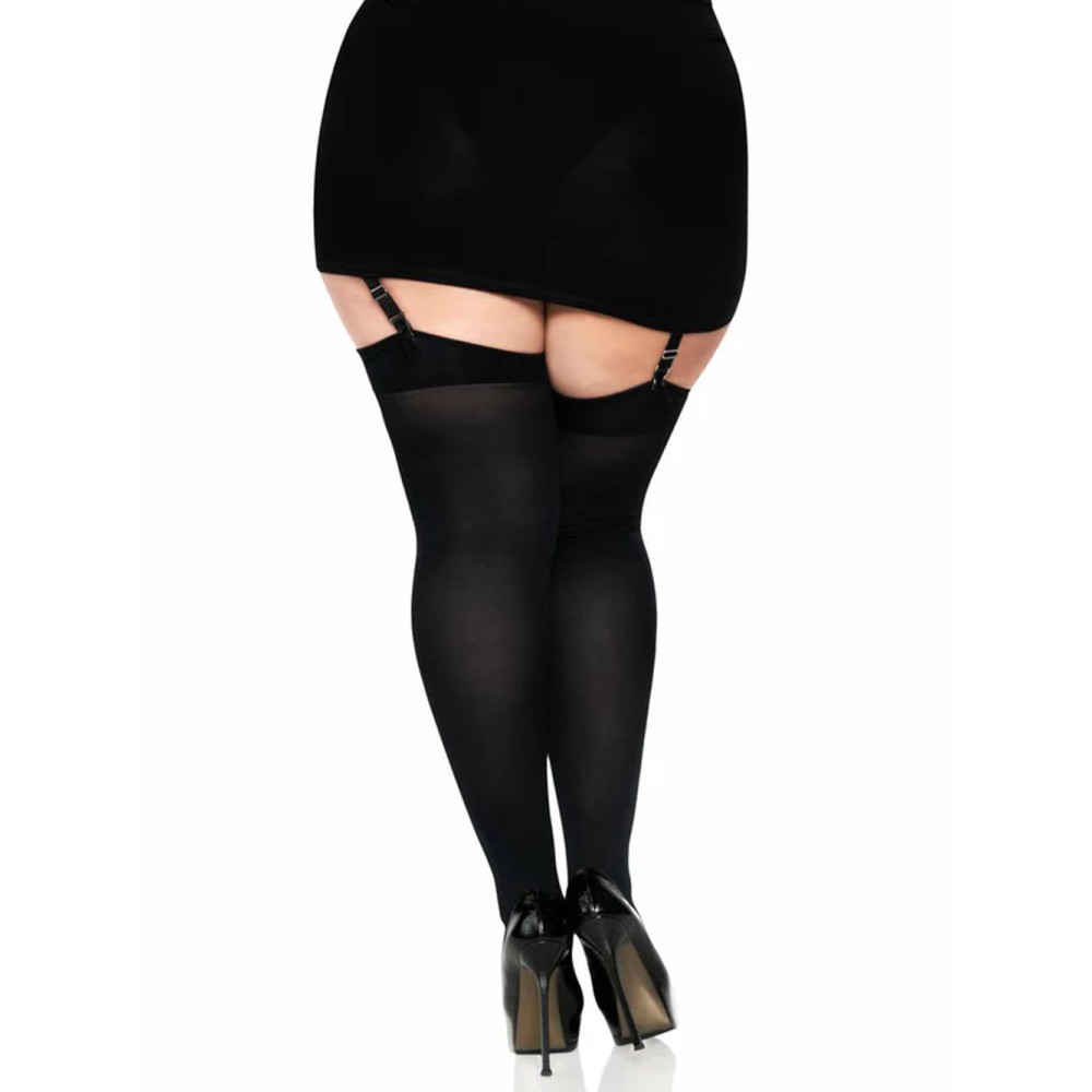 Satin Bow Opaque Thigh Highs - Queen Size - Black