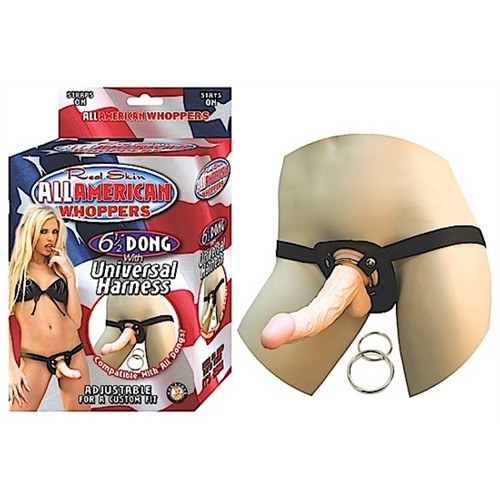 All American Whoppers 6.5-Inch- Dong With Universal Harness- Flesh All American Whoppers 6.5-Inch- Dong With Universal Harness- Flesh