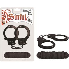 Sinful Metal Cuffs With Keys & - Love Rope - Black