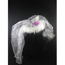 Flashing Bride-to-Be Tiara With a White Fur Veil